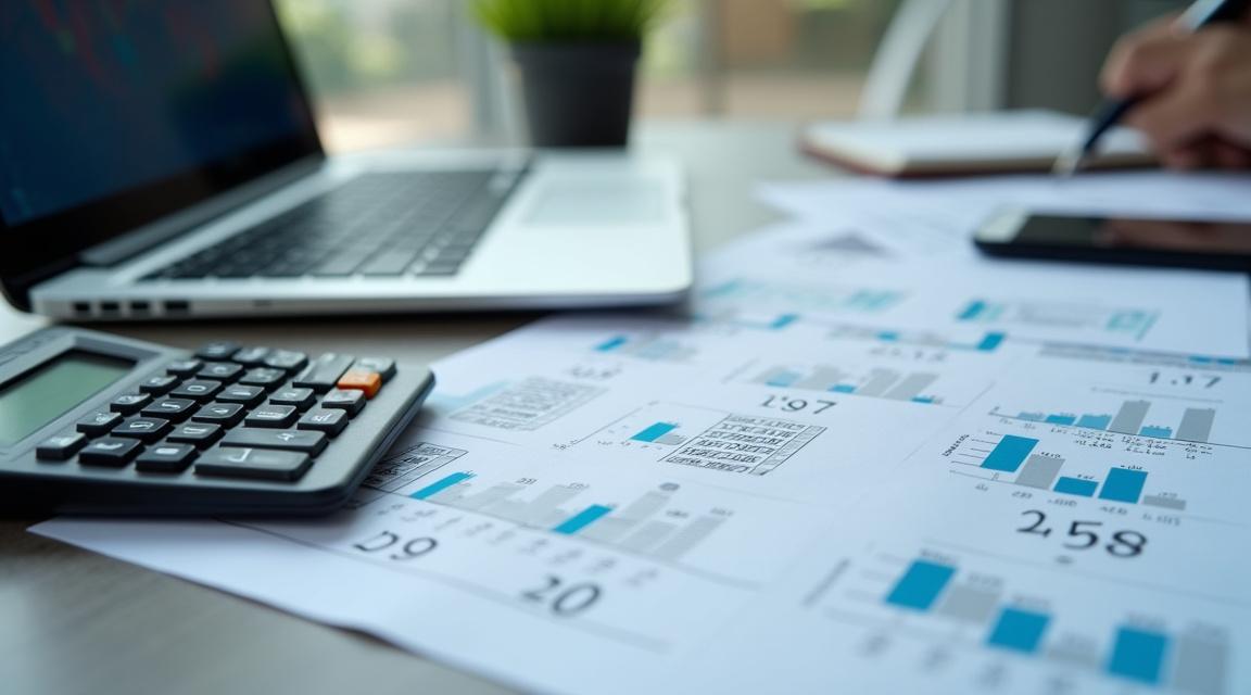 Analiza finansowa pożyczek ratalnych, kalkulator i dokumenty na biurku.