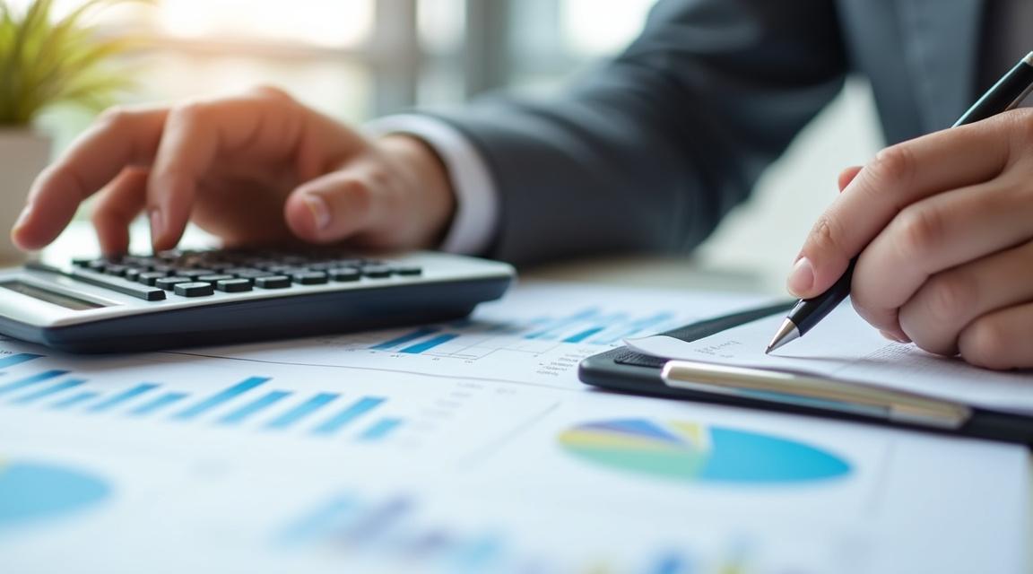 Osoba analizująca dokumenty finansowe i kalkulacje związane z upadłością konsumencką.